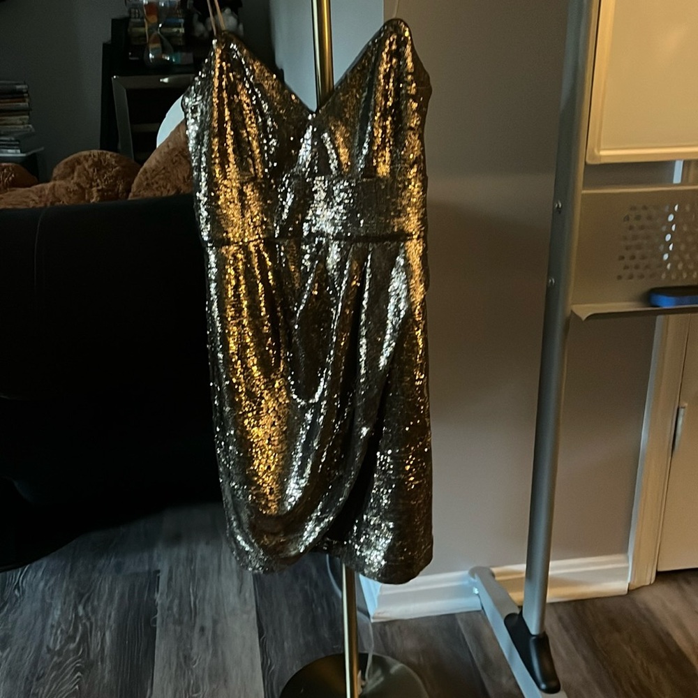 Parker Black Gold Sequin Dress Size 2